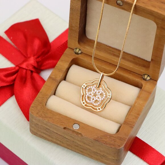 "Rose Gold Floral Geometric Pendant with Sparkling Stone Accents, XPPT1202 - Picture 10 of 13